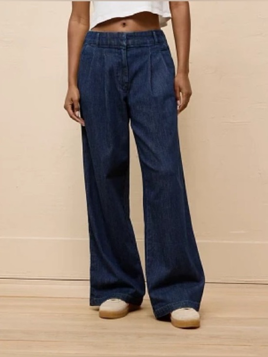 American Eagle Outfitters Denim - American Eagle Dark Wash Wide Leg Pleated Trouser Blue Denim Jeans Size 000